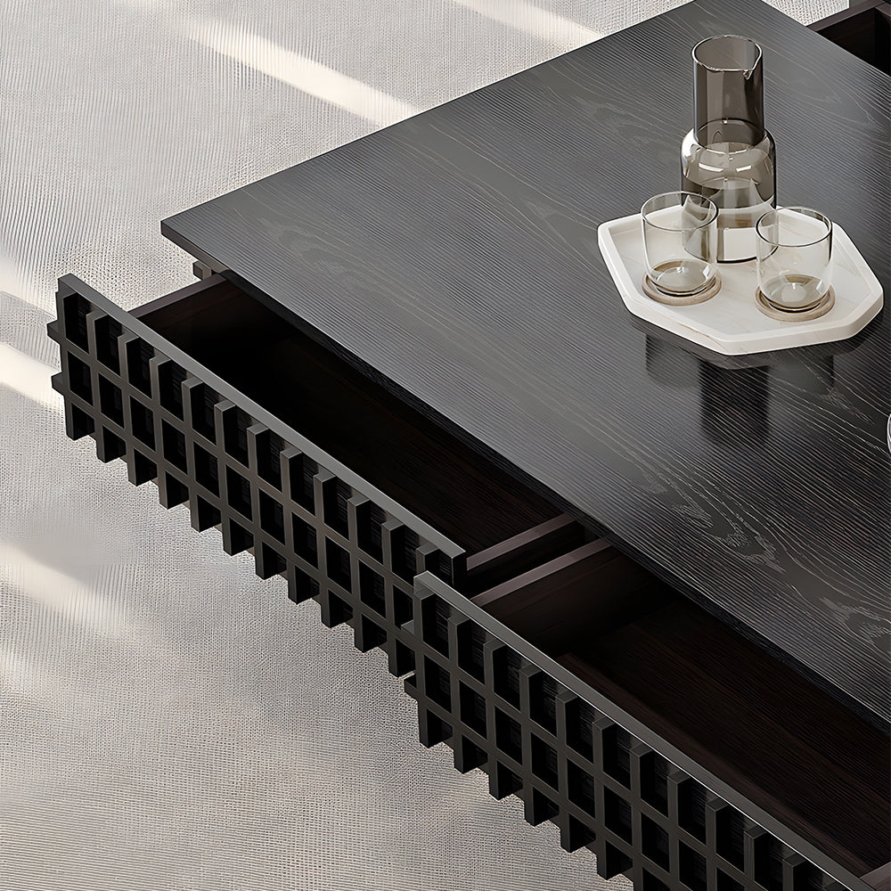 55.1" Modern Black Coffee Table with Storage Drawers Wooden Center Table Minimalist Living Room Furniture