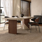 Load image into Gallery viewer, Rectangular Dining Table with Travertine-Look Sintered Stone Top and Fluted Oak Base
