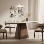 Load image into Gallery viewer, Oval Dining Table Solid Wood Walnut Veneer Base Scratch Resistant Sintered Stone Top Modern Stylish Design
