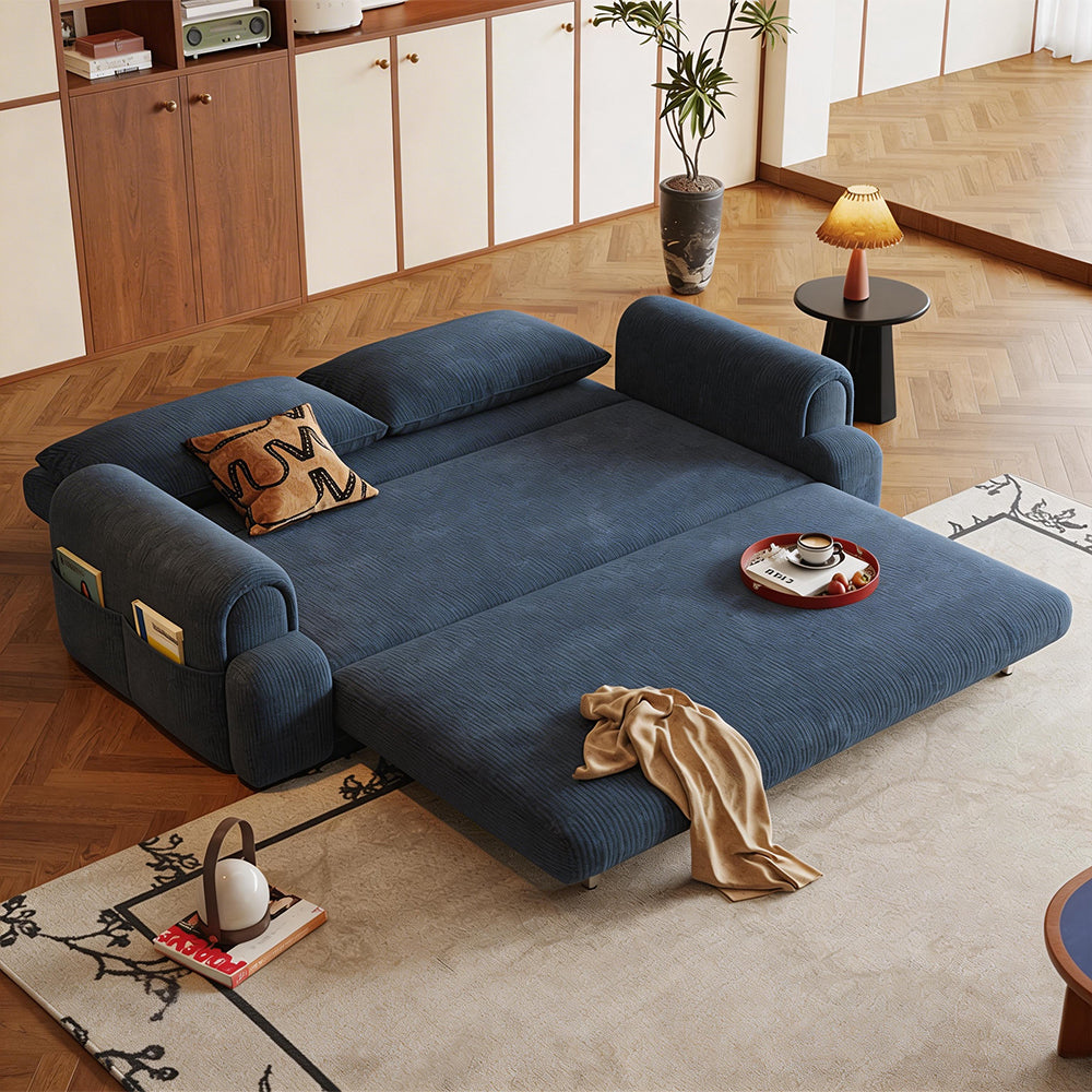 Modern Corduroy Convertible Sofa Bed Pull Out Sleeper Couch with Side Storage Pockets