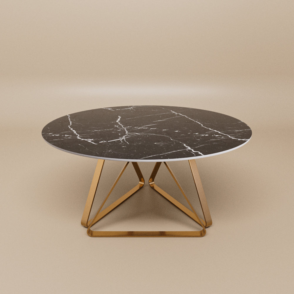 Round Marble Dining Table Modern Gold Metal Base with Lazy Susan
