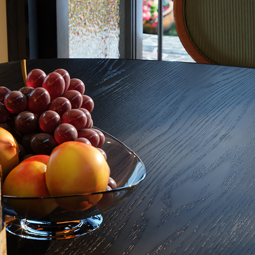 Modern Sculptural Dining Table Solid Wood Black Finish Pedestal Base Minimalist Dining Table