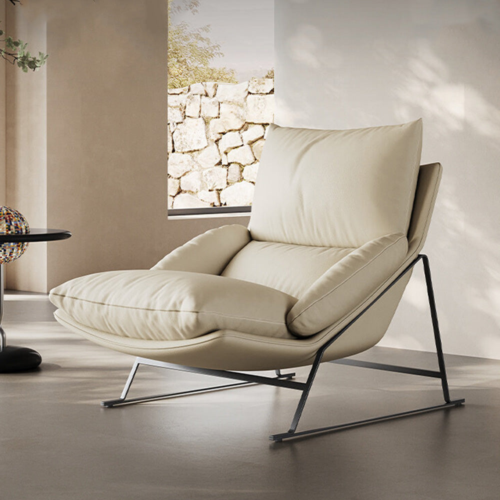 Modern Cream Lounge Chair with Pillow Cushion Metal Frame Accent Chair