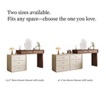 Load image into Gallery viewer, Solid Wood Vanity Desk with Side Cabinet and Upholstered Stool
