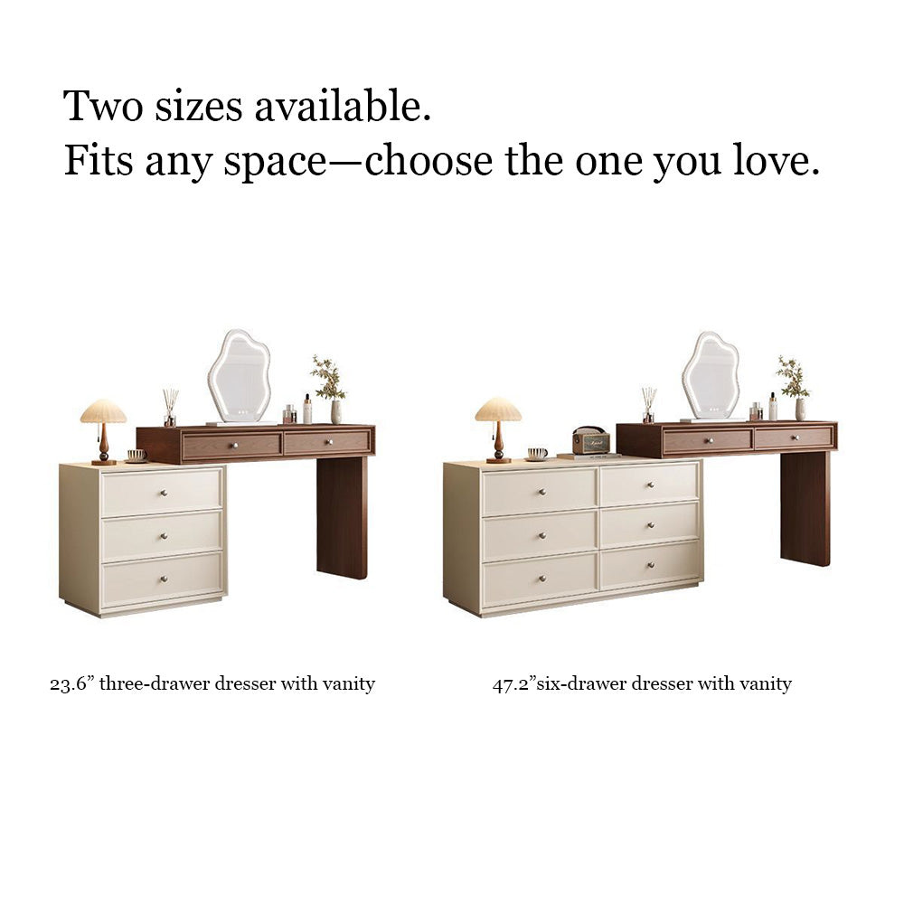 Solid Wood Vanity Desk with Side Cabinet and Upholstered Stool