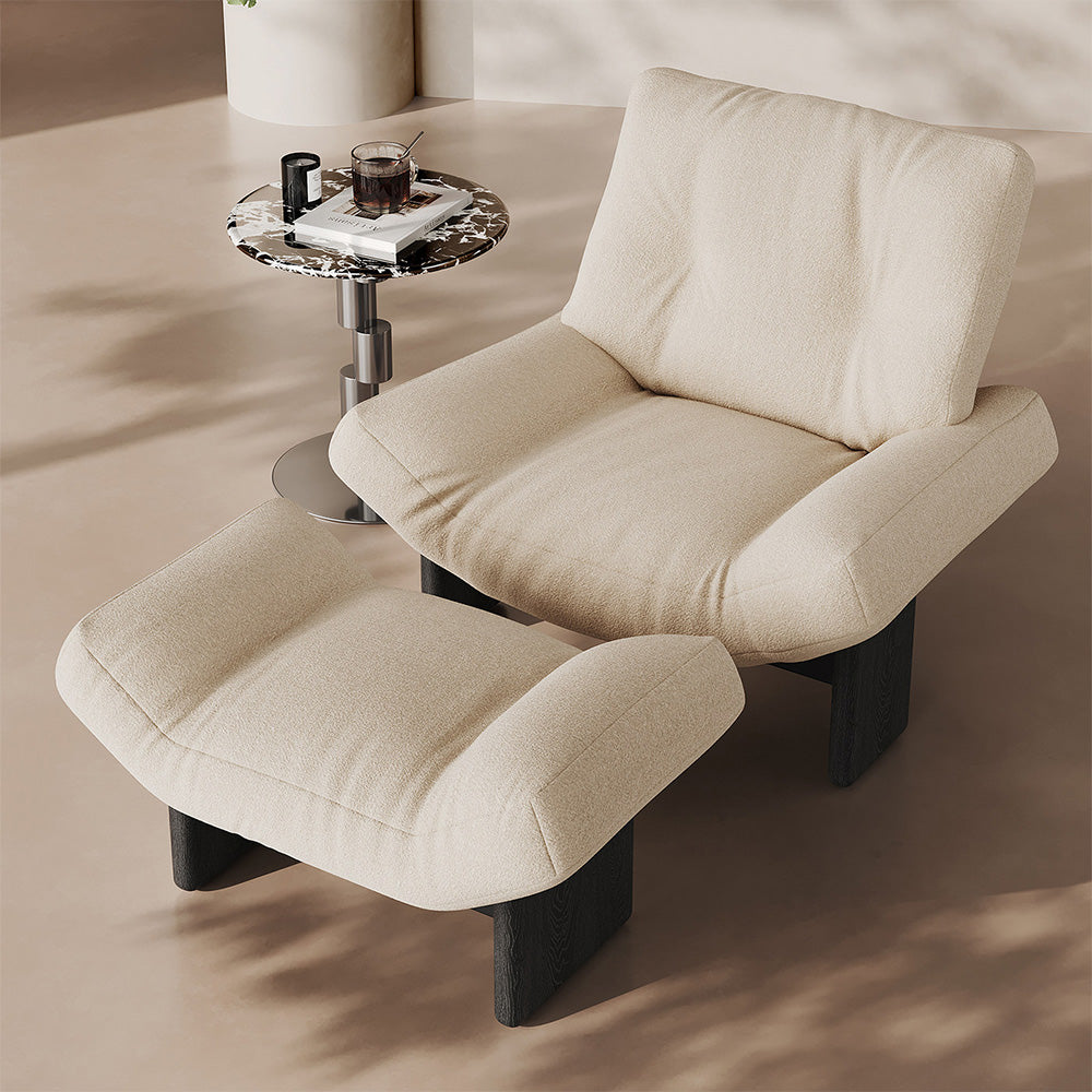 Modern Sculptural Lounge Chair Curved Upholstered Accent Chair with Solid Wood Base Minimalist Leisure Chair