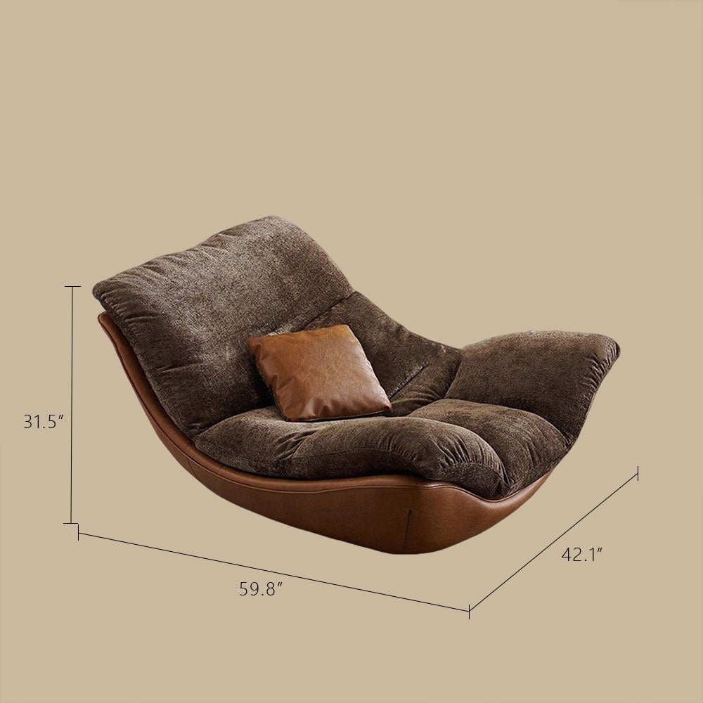 Modern Lounge Accent Chair Faux Leather Base Plush Fabric Cushion Low Profile Lazy Sofa Chair
