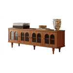 Load image into Gallery viewer, 70&#39;&#39;Solid Wood TV Cabinet Arched Glass Doors Warm Cherry Finish Hidden Storage
