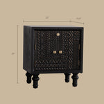 Load image into Gallery viewer, Modern Black Nightstand Wood Bedside Table Carved Door Storage Cabinet with Gold Handles
