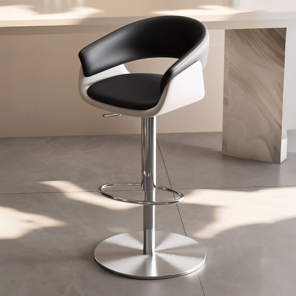 Modern Adjustable Swivel Bar Stool PU Leather Upholstered Counter Height Bar Chair with Stainless Steel Base 1 Piece