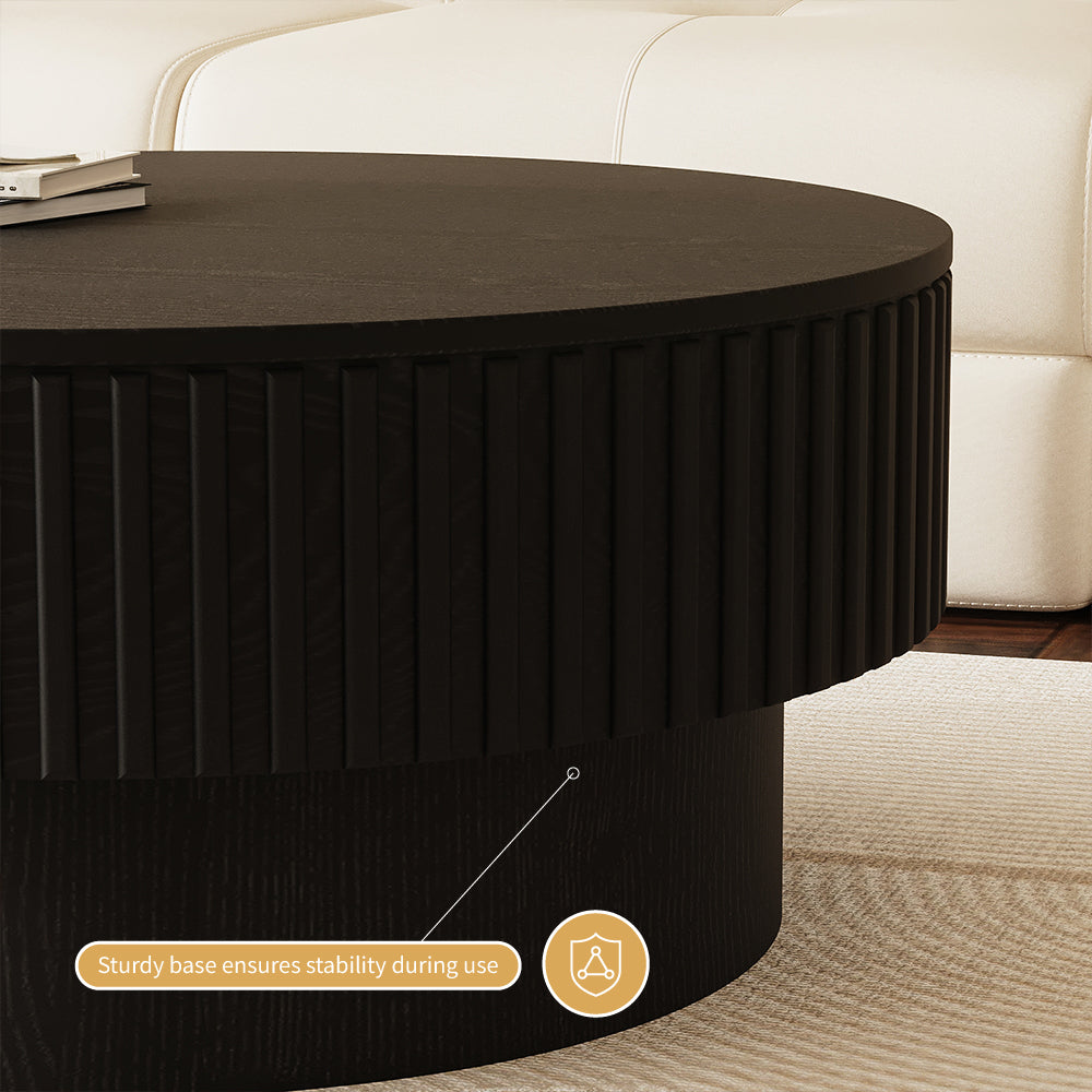 31.2'' Black Round Coffee Table Textured Design Modern Minimalist Style