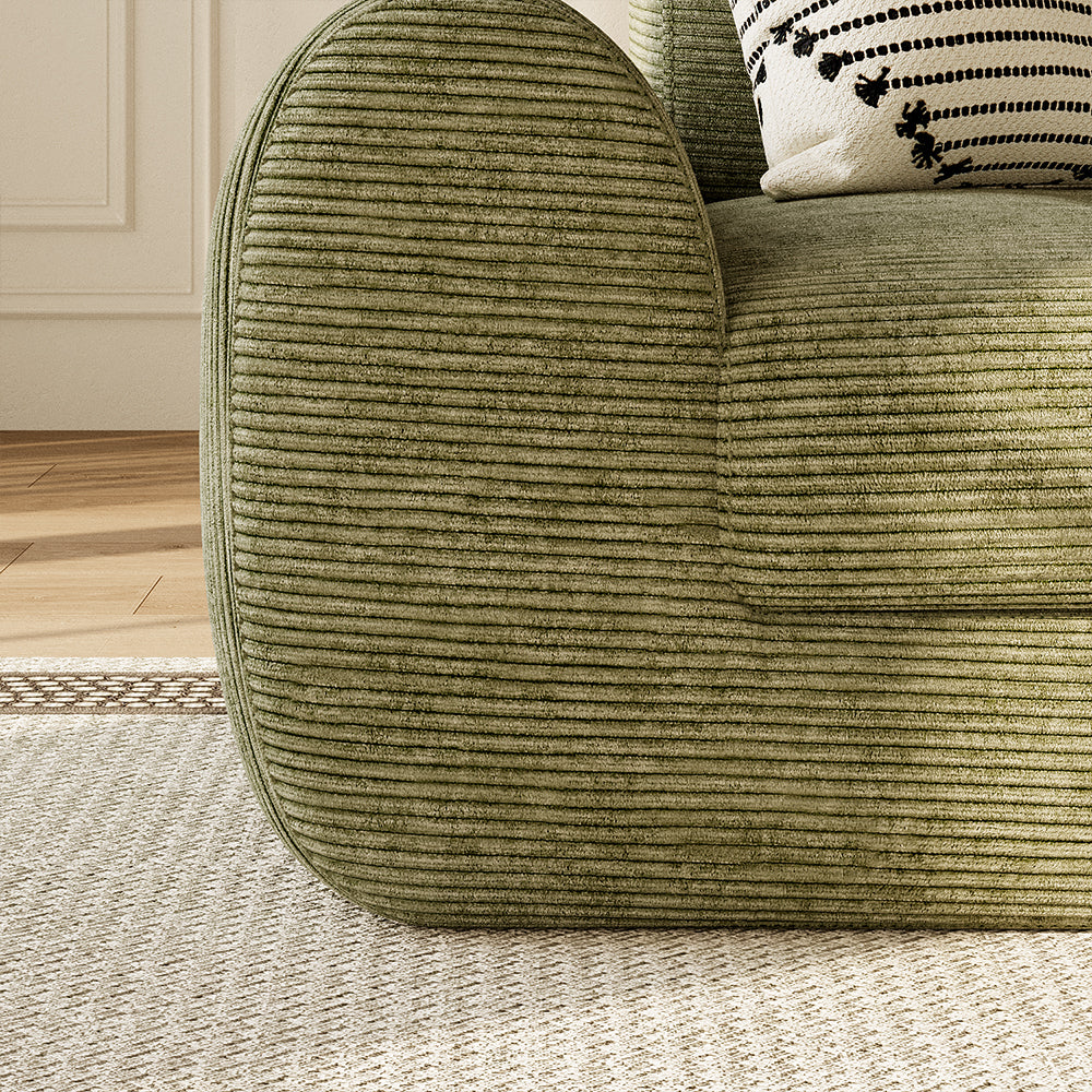 101'' Convertible Sofa Bed Three Seater Olive Green Upholstered Tufted Cushion Modern Curved Arm Modular Design