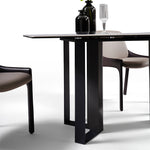 Load image into Gallery viewer, Modern White Sintered Stone Dining Table with Black Geometric Carbon Steel Base
