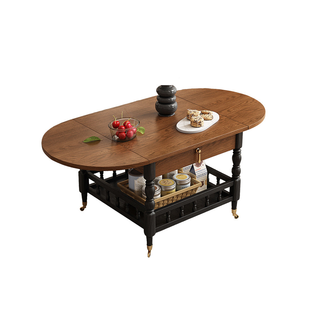 46''Vintage Flip-Top Coffee Table with Storage | Solid Wood Texture + Hidden Drawer + Castor Wheels