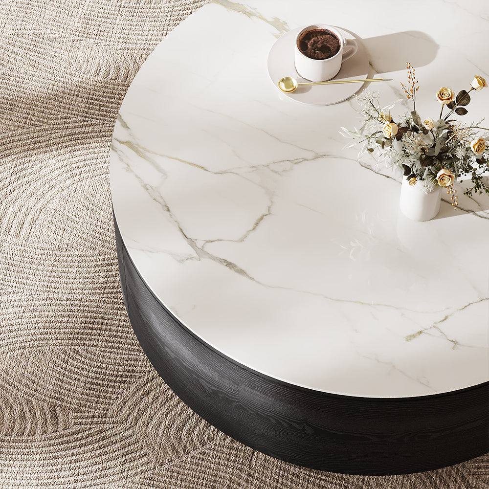 33.15″ Round Coffee Table with Black Base Modern Minimalist Design Durable and Elegant for Living Room