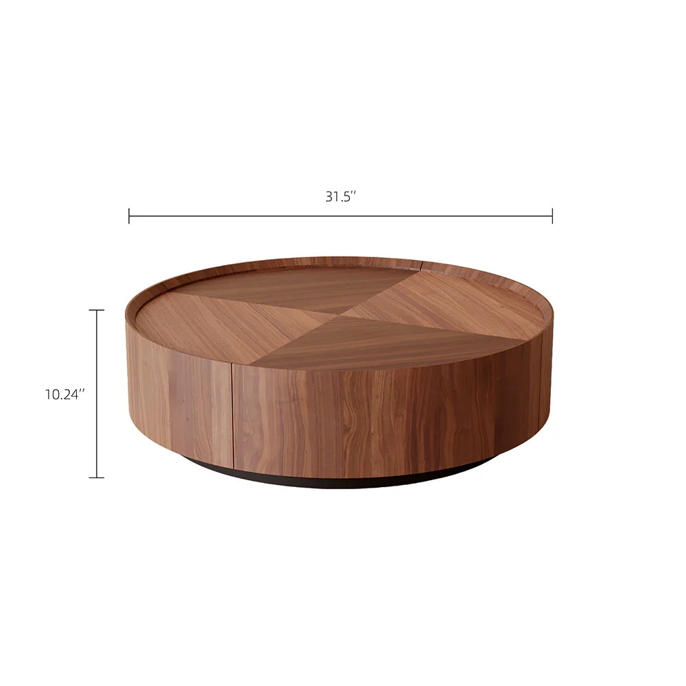 35.1″ Round Wooden Coffee Table Modern Minimalist Design Large Storage Space