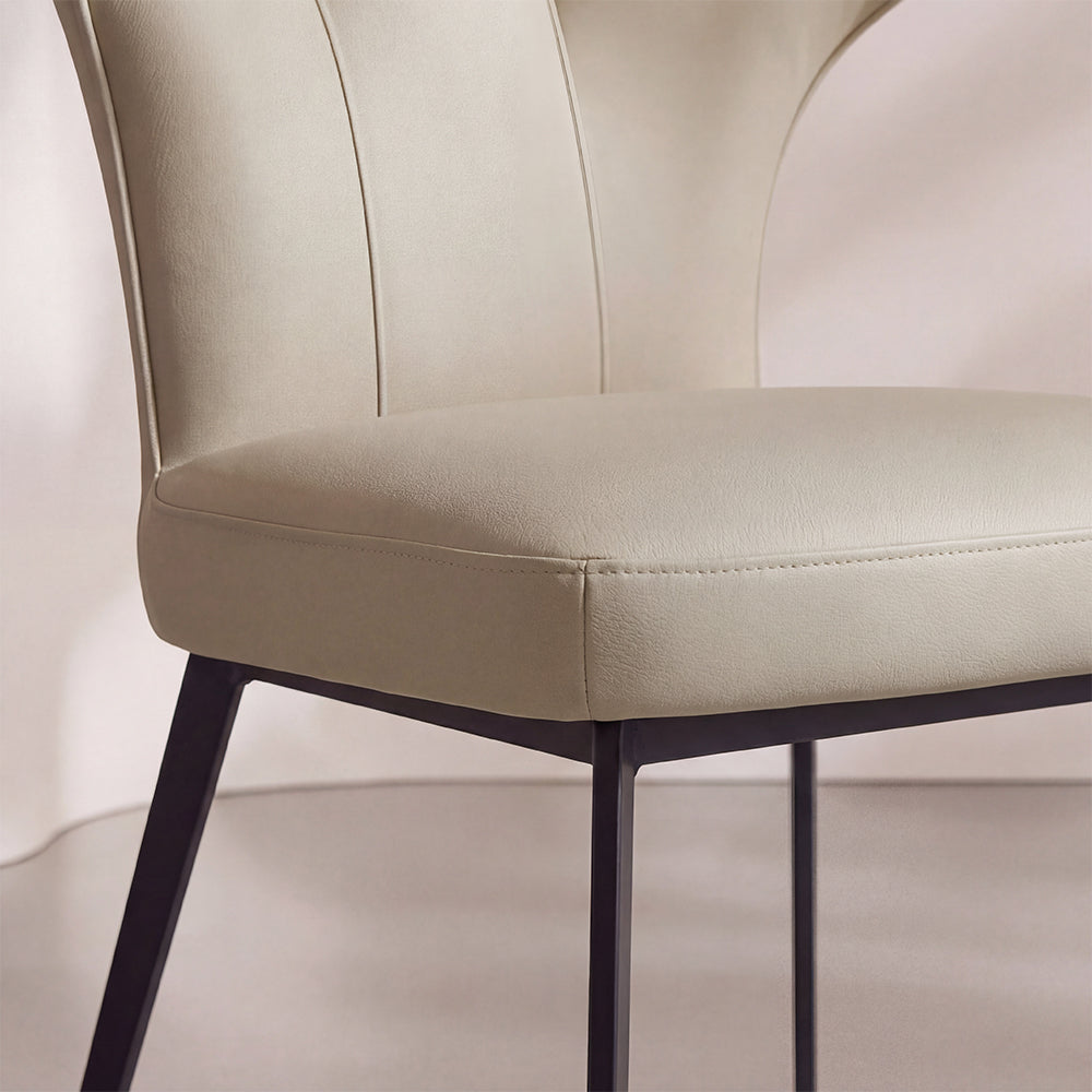 Modern Faux Leather Dining Chair with Sculpted High Back Black Metal Legs 1 Piece