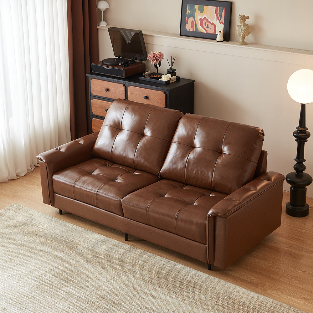 81.1'' Modern Faux Leather Sofa Bed with Pull-Out Mattress Convertible Sleeper Sofa