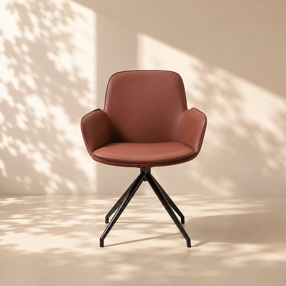 360 Swivel Microfiber Curved Arm Four Leg Metal Base Dining Chair