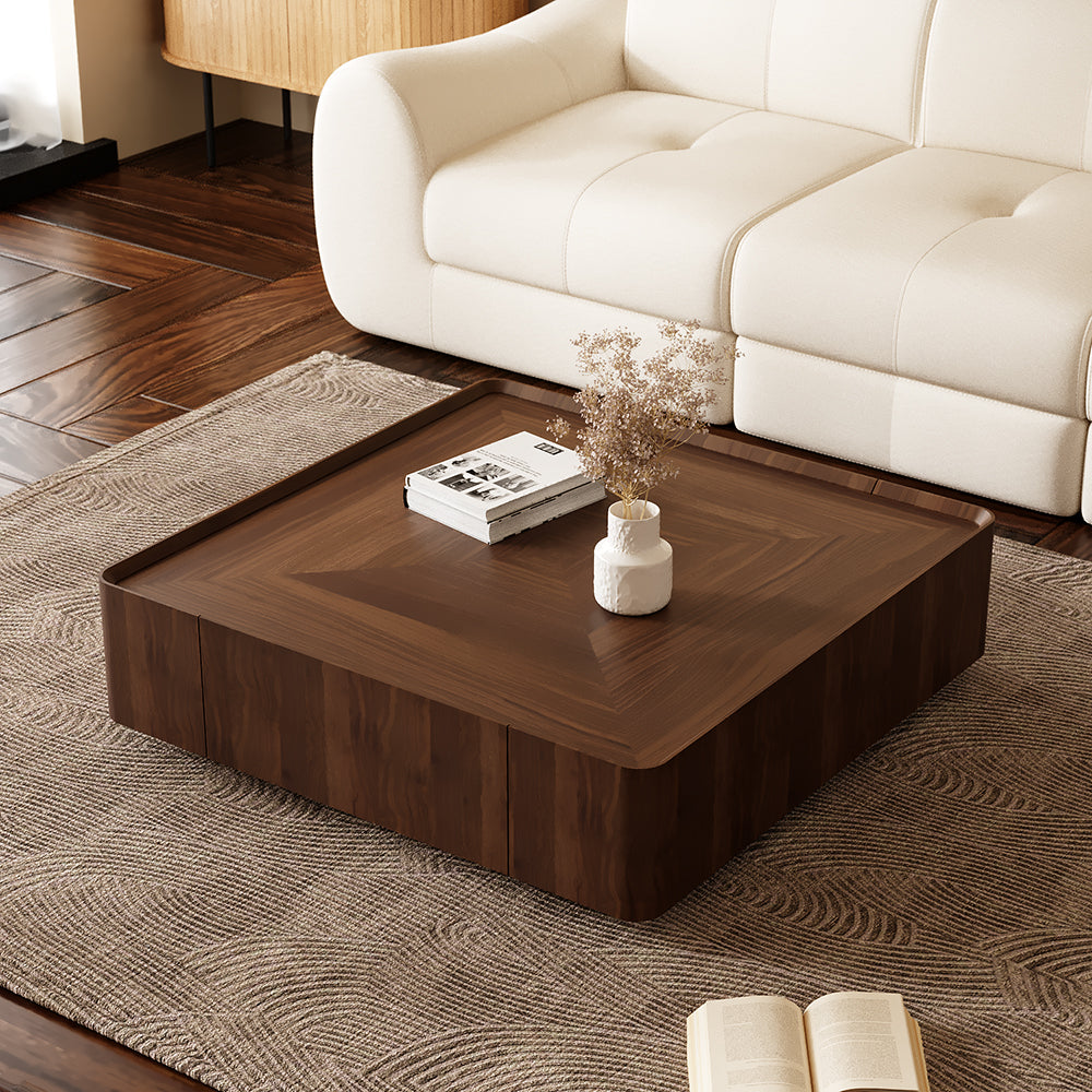 35.1″ Coffee Table Solid Wood Minimalist Design with Hidden Storage