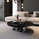 Load image into Gallery viewer, Black Round Coffee Table with Marble-Pattern Pedestal Base for Contemporary Living Rooms
