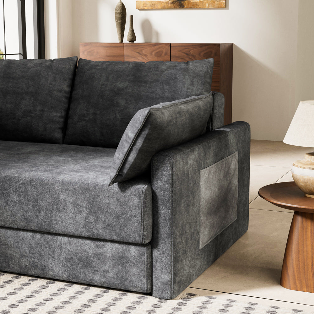 65.52" Compressed Sofa Convertible Sofa Bed Wrinkle-resistant Linen Lightweight Loveseat Wooden Armrest