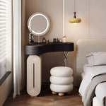 Load image into Gallery viewer, Modern Corner Vanity Desk with Mirror Walnut Finish Makeup Table with Storage Drawers with Stool
