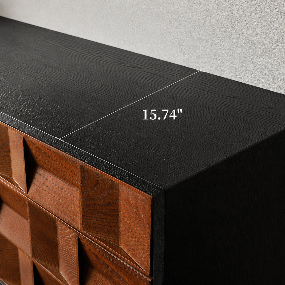 86.6'' Geometric 3D Pattern Walnut TV Stand Cabinet With Drawers