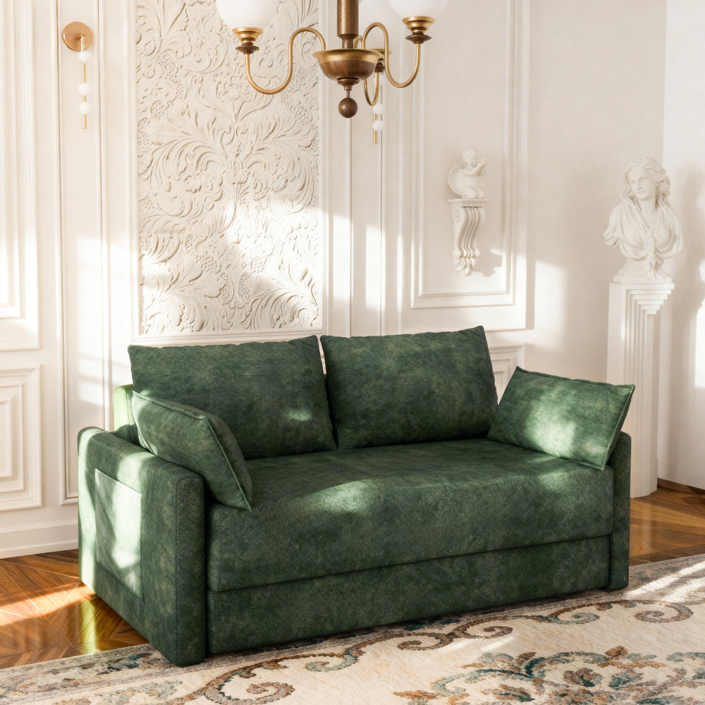 65.5" Sofa Convertible Sofa Bed Wrinkle-resistant Linen Lightweight Loveseat Wooden Armrest