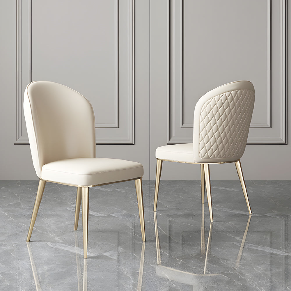Set of 2 Luxurious White Dining Chairs with Gold Legs Modern Quilted Design for Stylish Home Décor