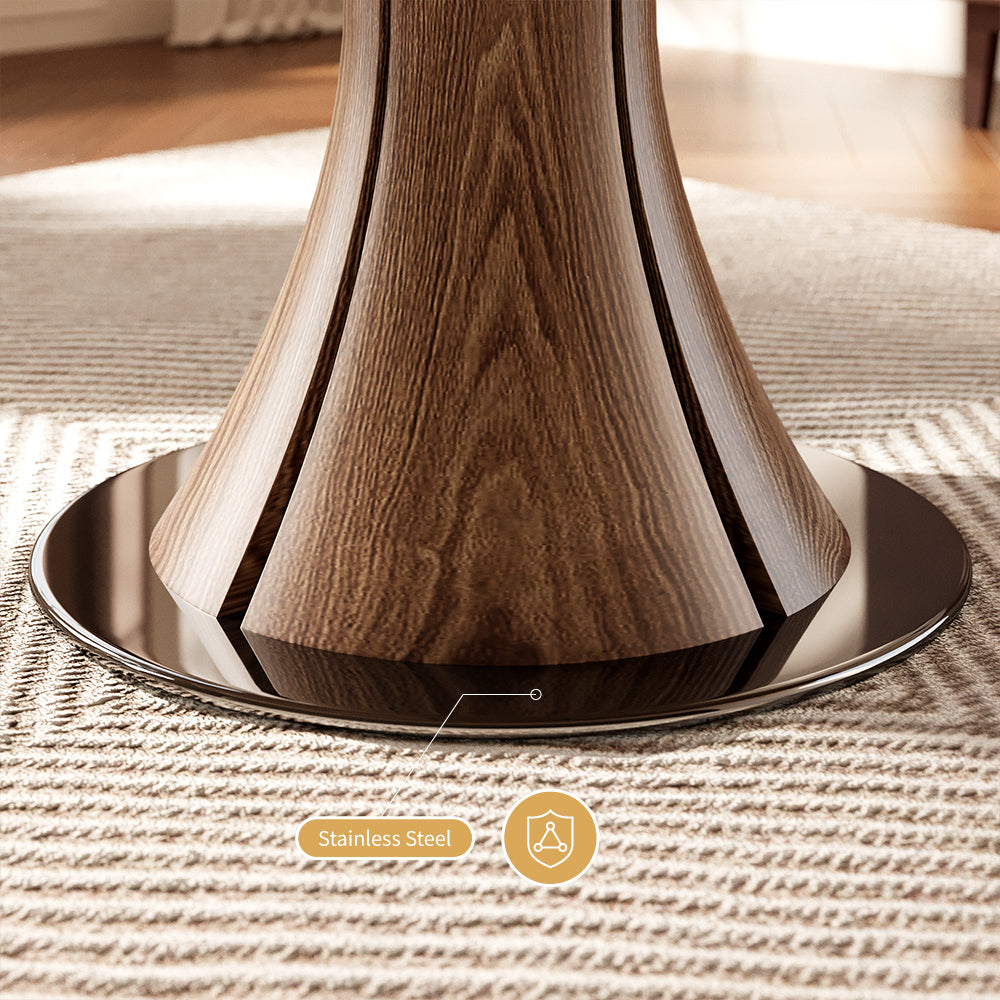 Modern Round Dining Table Scratch-Resistant Surface and Wooden Creative Base Perfect for 4-6 People