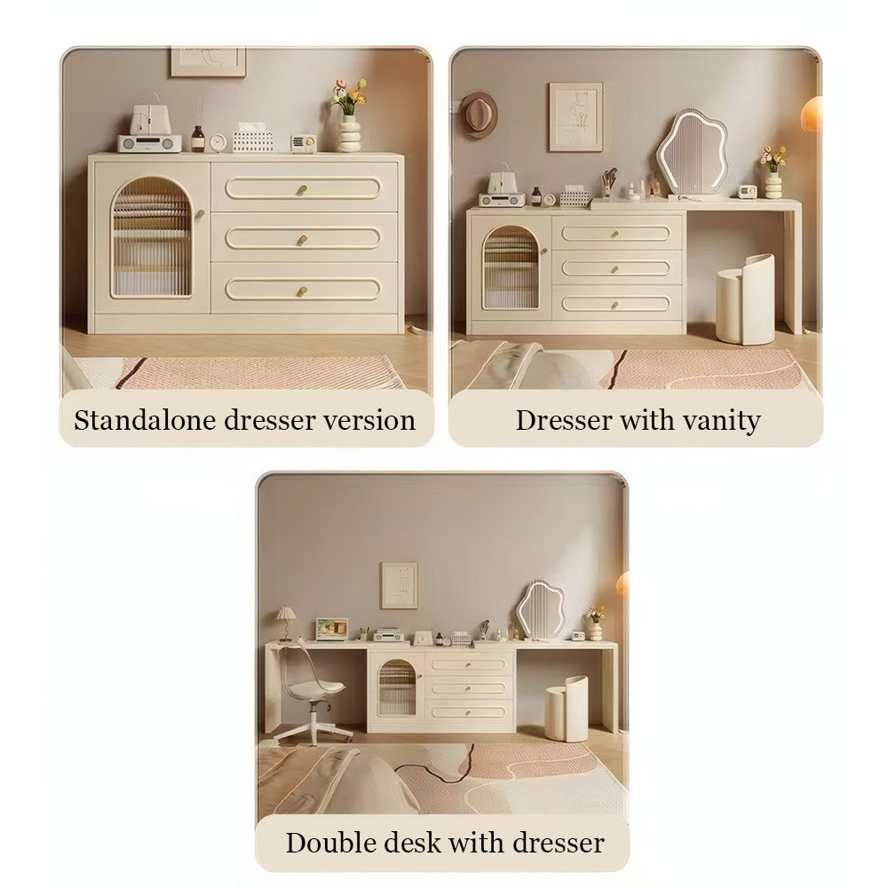 Modern Cream Vanity Desk with Storage Drawers