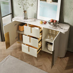 Load image into Gallery viewer, Sideboard Cabinet Modern Minimalist Ribbed Drawers Golden Base Marble Top Storage Unit
