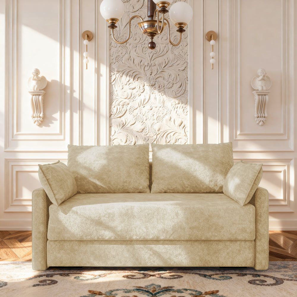 65.5" Sofa Convertible Sofa Bed Wrinkle-resistant Linen Lightweight Loveseat Wooden Armrest