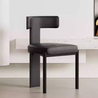 Modern Minimalist Sculptural Dining Chair Faux Leather Seat with Asymmetrical Geometric Backrest