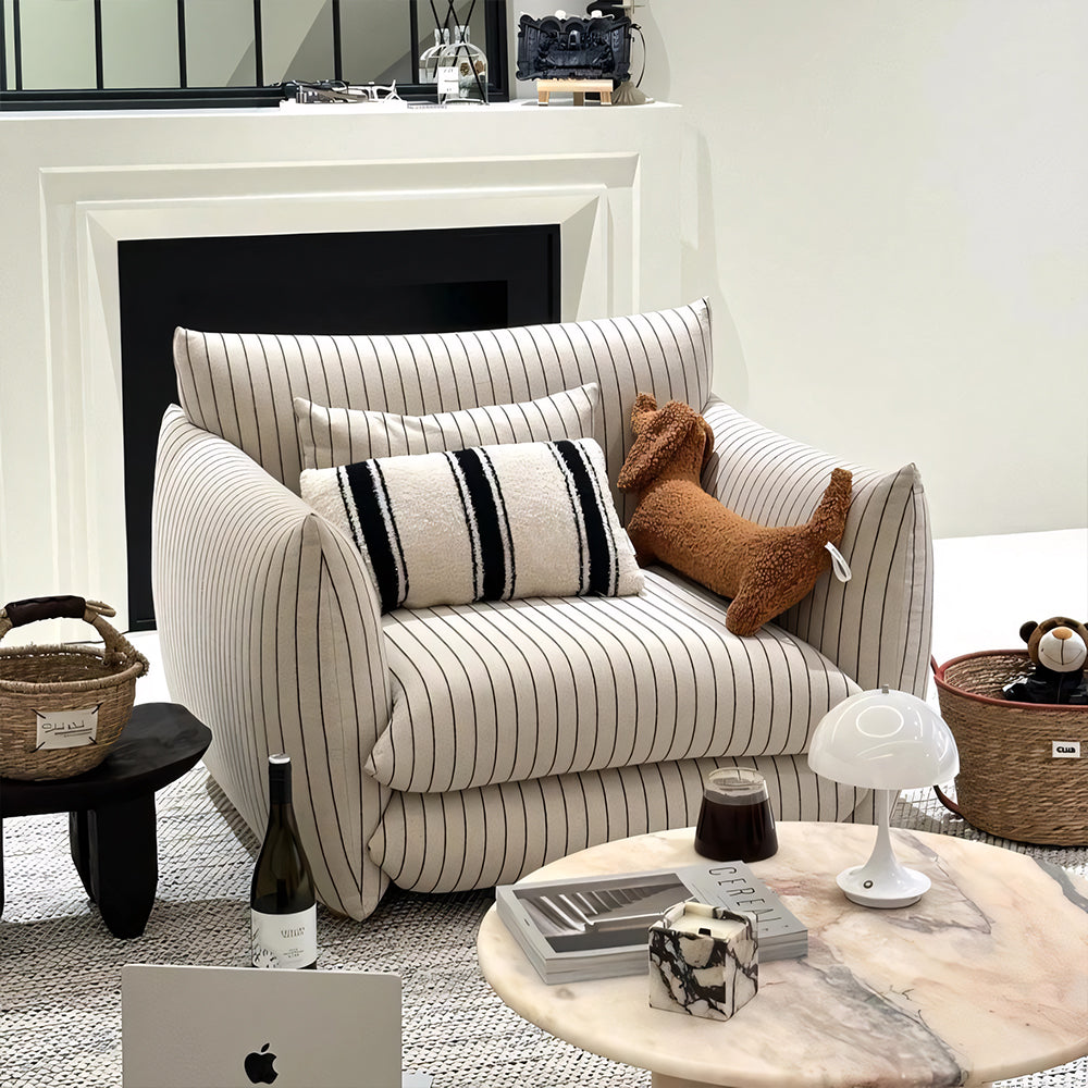 Modern Striped Upholstered Lounge Chair Minimalist Accent Armchair with Curved Arms and Deep Seat