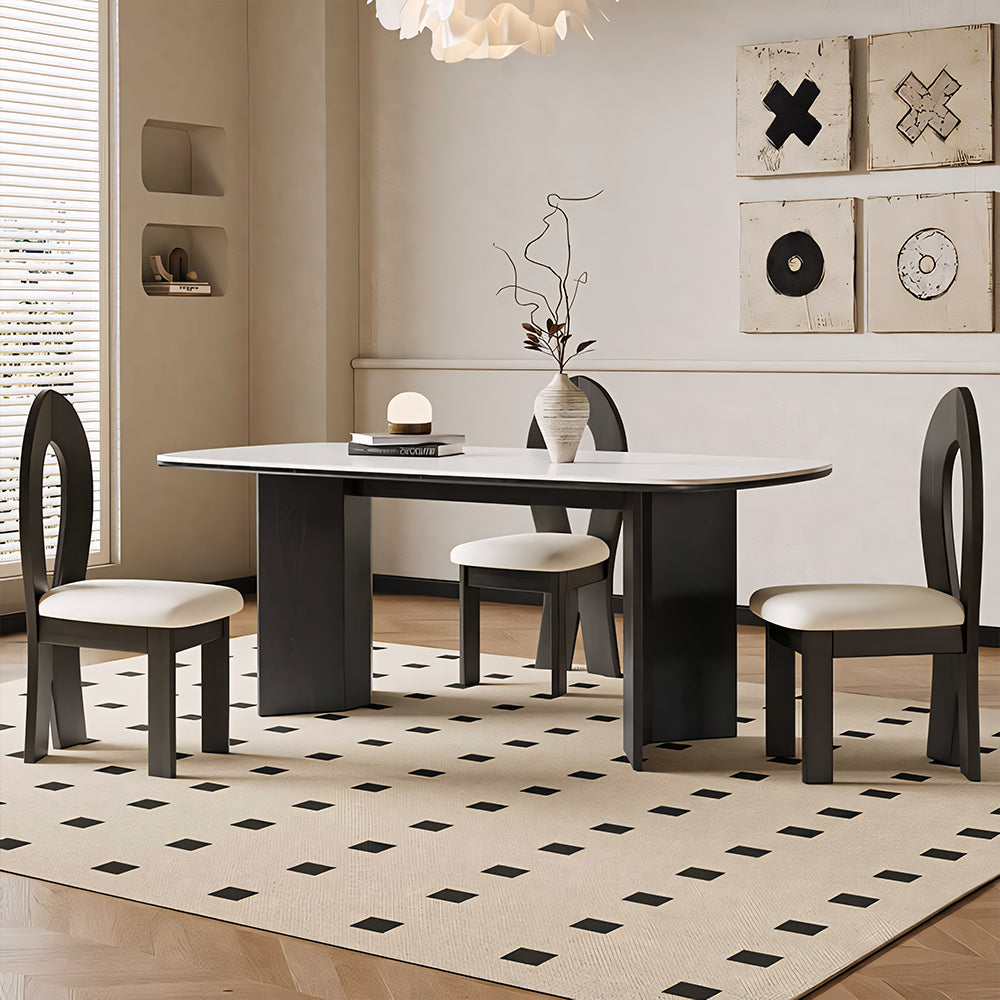 Modern Sculptural Dining Chair Set of 2 Solid Wood Frame Upholstered Seat Curved Loop Back Accent Chair