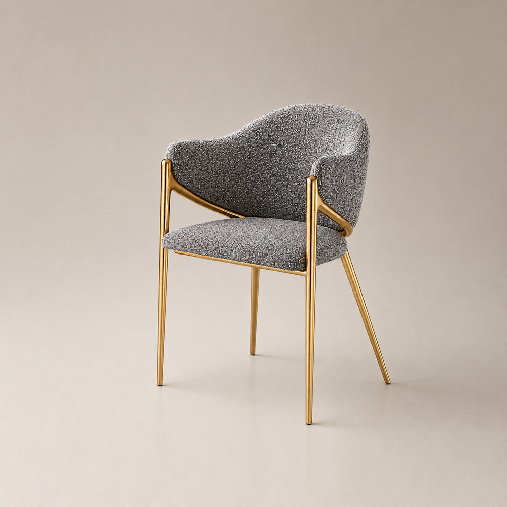 Modern Bouclé Dining Chair with Gold Metal Frame and Curved Backrest 1 Piece