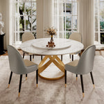 Load image into Gallery viewer, Round Dining Table Lazy Susan Marble Effect X Metal Base Perfect for 4-6 People
