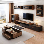 Load image into Gallery viewer, Walnut &amp; Black Living Room Set Extendable TV Console Matching Coffee Table with Storage
