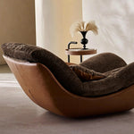 Load image into Gallery viewer, Modern Lounge Accent Chair Faux Leather Base Plush Fabric Cushion Low Profile Lazy Sofa Chair
