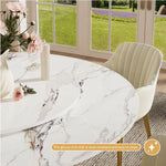 Load image into Gallery viewer, Round Dining Table Lazy Susan Marble Effect and Gold Metal Base Perfect for 4-6 People
