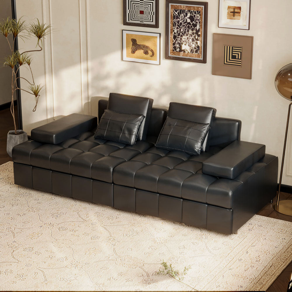 Modern Black Faux-Leather Sofa Bed Convertible Spacious and Stylish