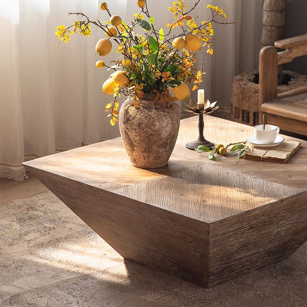 35" Wabi-Sabi Vintage Distressed Square Coffee Table Artistic Rustic