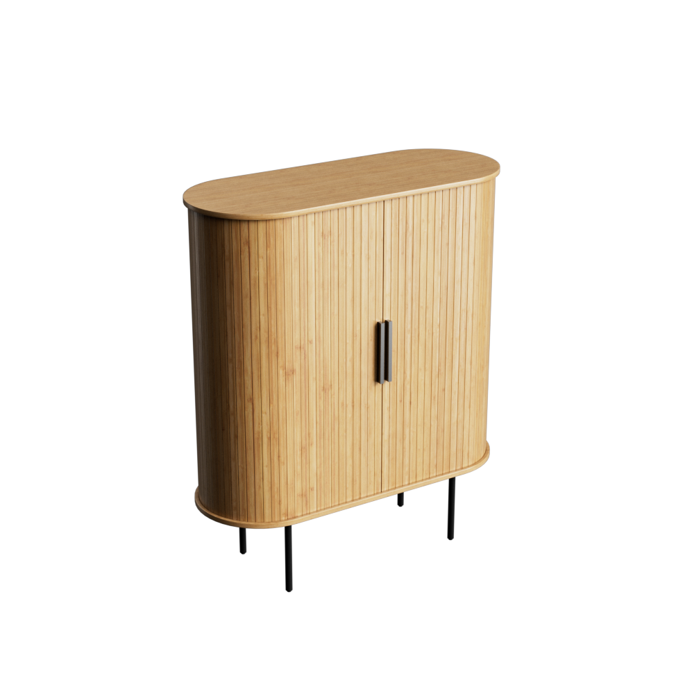31.2" Storage Cabinet Curved Fluted Doors with Open Shelves and Metal Legs