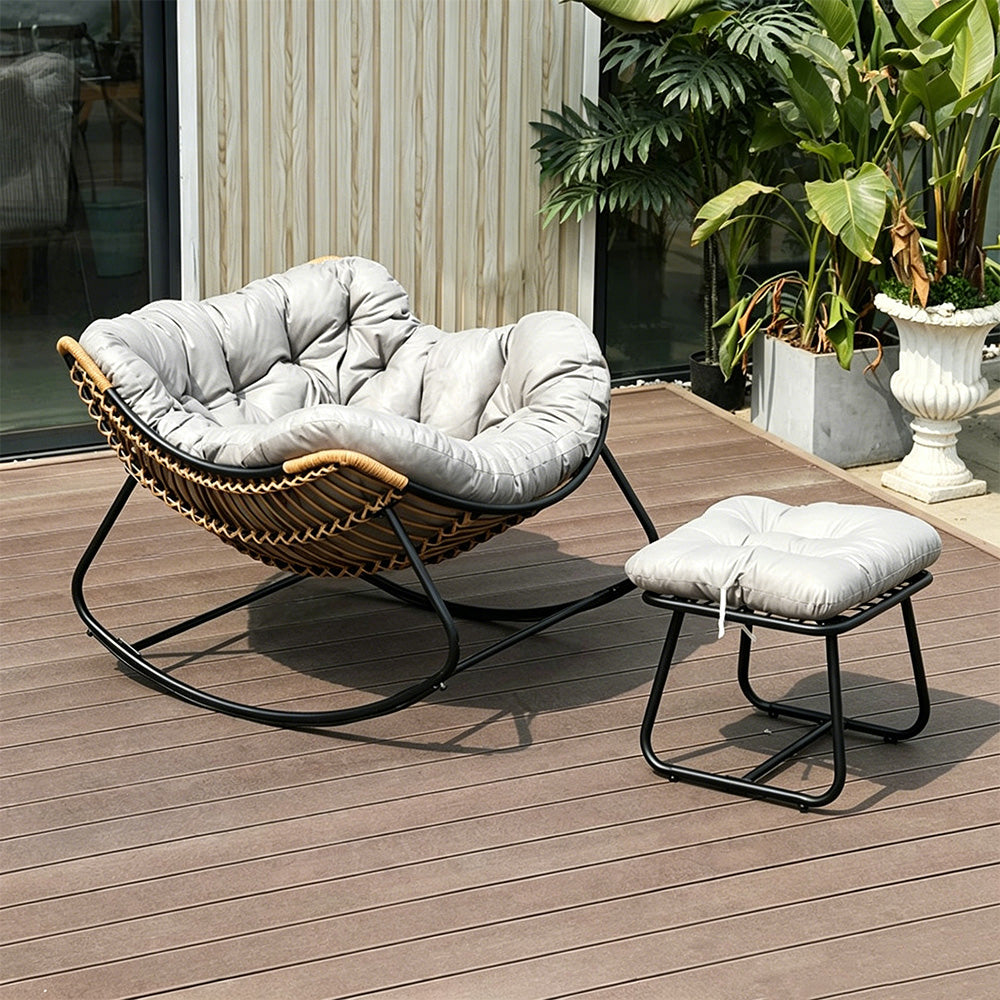 Modern Papasan Lounge Chair with Woven Rattan Frame and Plush Cushion