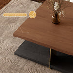 Load image into Gallery viewer, 35.1″ Square Coffee Table with Dual-Tone Wood and Stone Base Modern Minimalist Design with Gold Metal Accents
