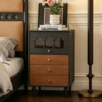Load image into Gallery viewer, Modern Walnut Nightstand with Mirrored Drawer Mid Century Bedside Table
