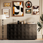 Load image into Gallery viewer, 62.4&#39;&#39;Vintage Embossed Sideboard Black Wood Storage Cabinet Textured Carved Front Mid Century Accent
