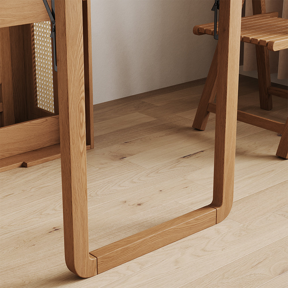 69'' Rattan Dining Cabinet Table Set Foldable Storage Multi-Chair Design Solid Wood Finish